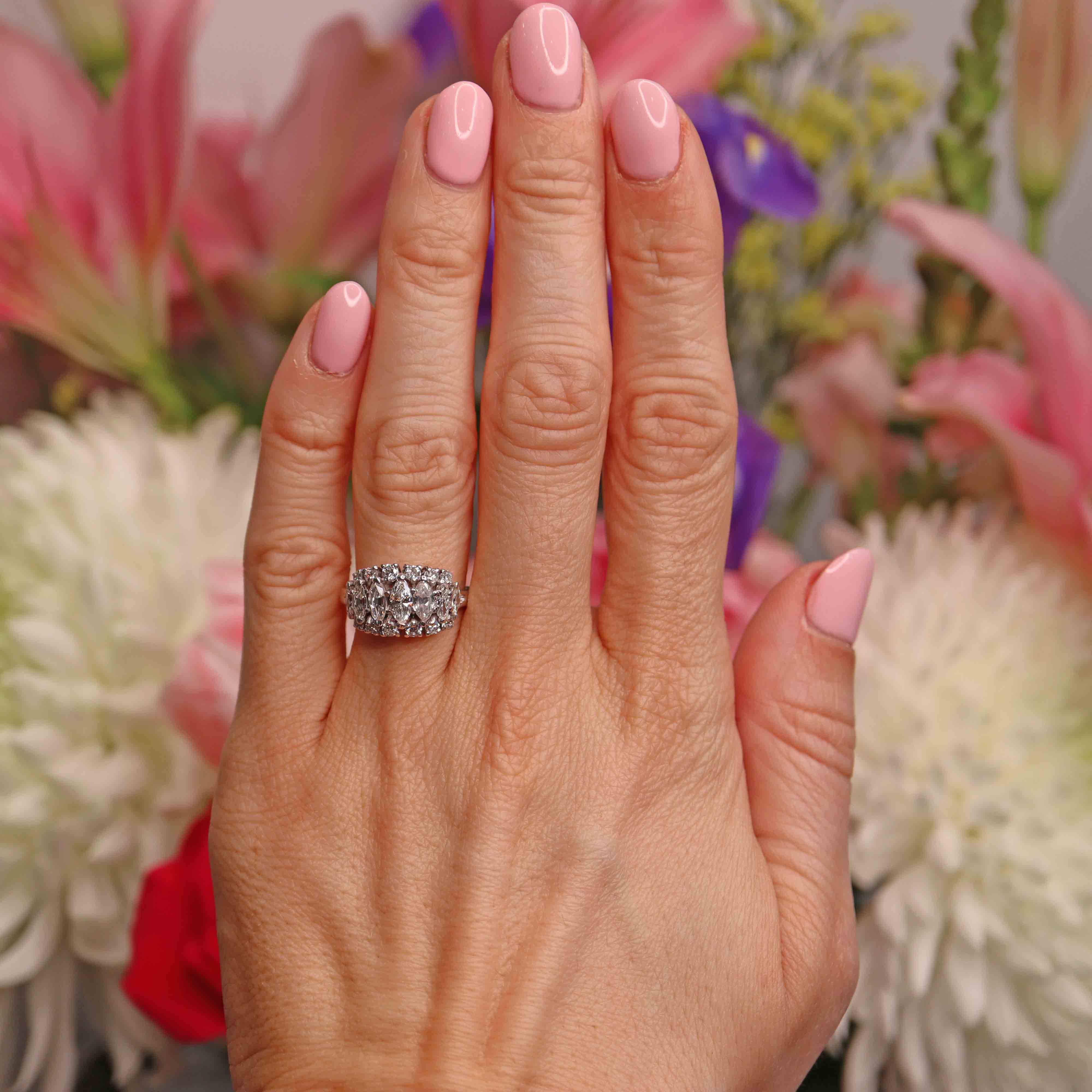 Ellibelle Jewellery Vintage 1978 Marquise & Brilliant Diamond 18ct White Gold Cluster Ring (1.36cts)