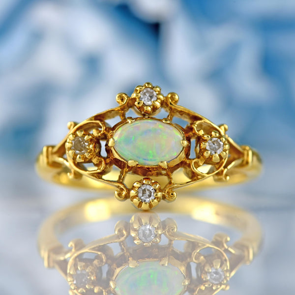 Ellibelle Jewellery Vintage 1978 Opal & Diamond 18ct Gold Ring