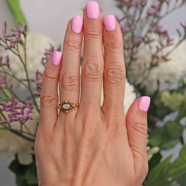 Ellibelle Jewellery Vintage 1978 Opal & Diamond 18ct Gold Ring