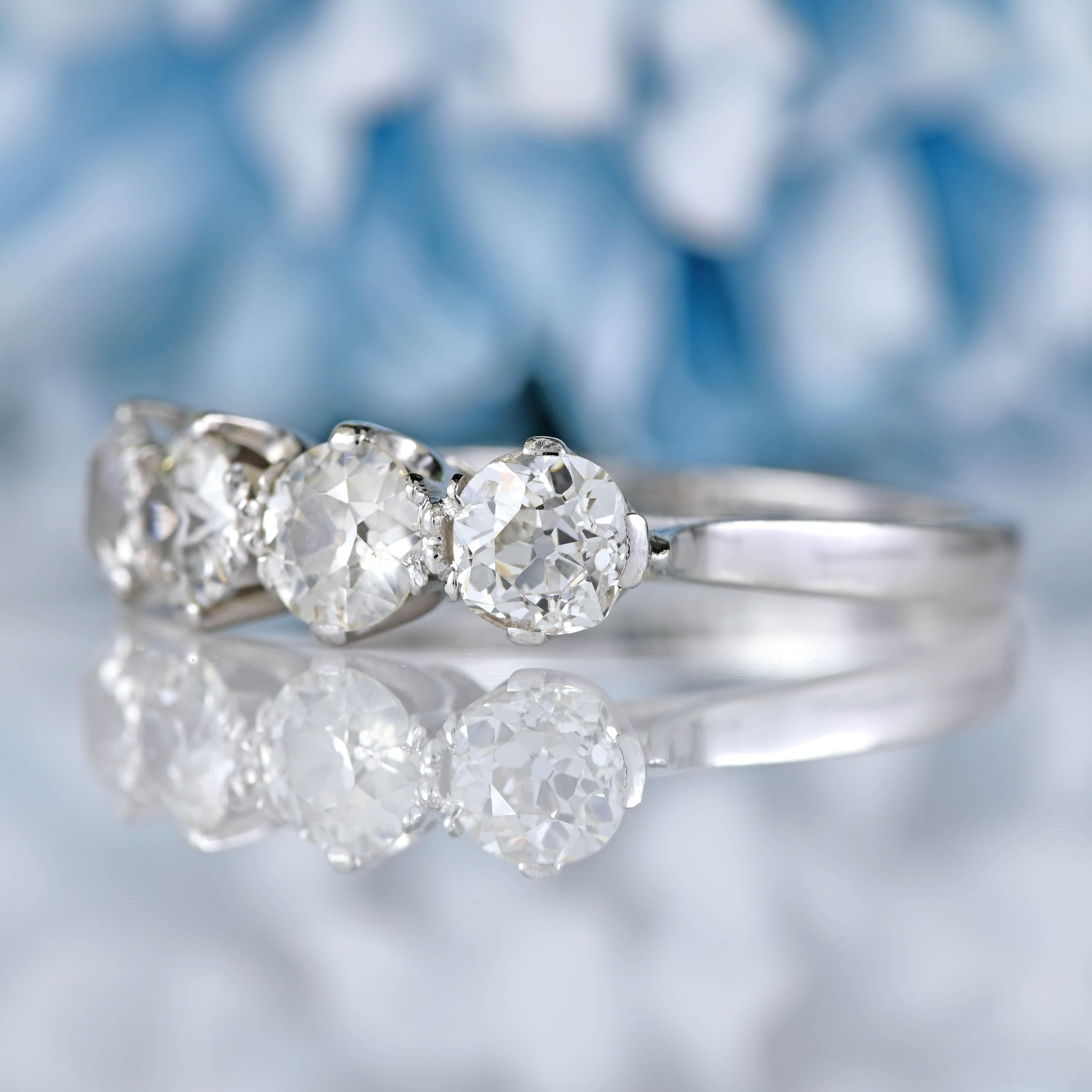 Ellibelle Jewellery Vintage 1978 Platinum Diamond Four-Stone Band Ring (1.43cts)