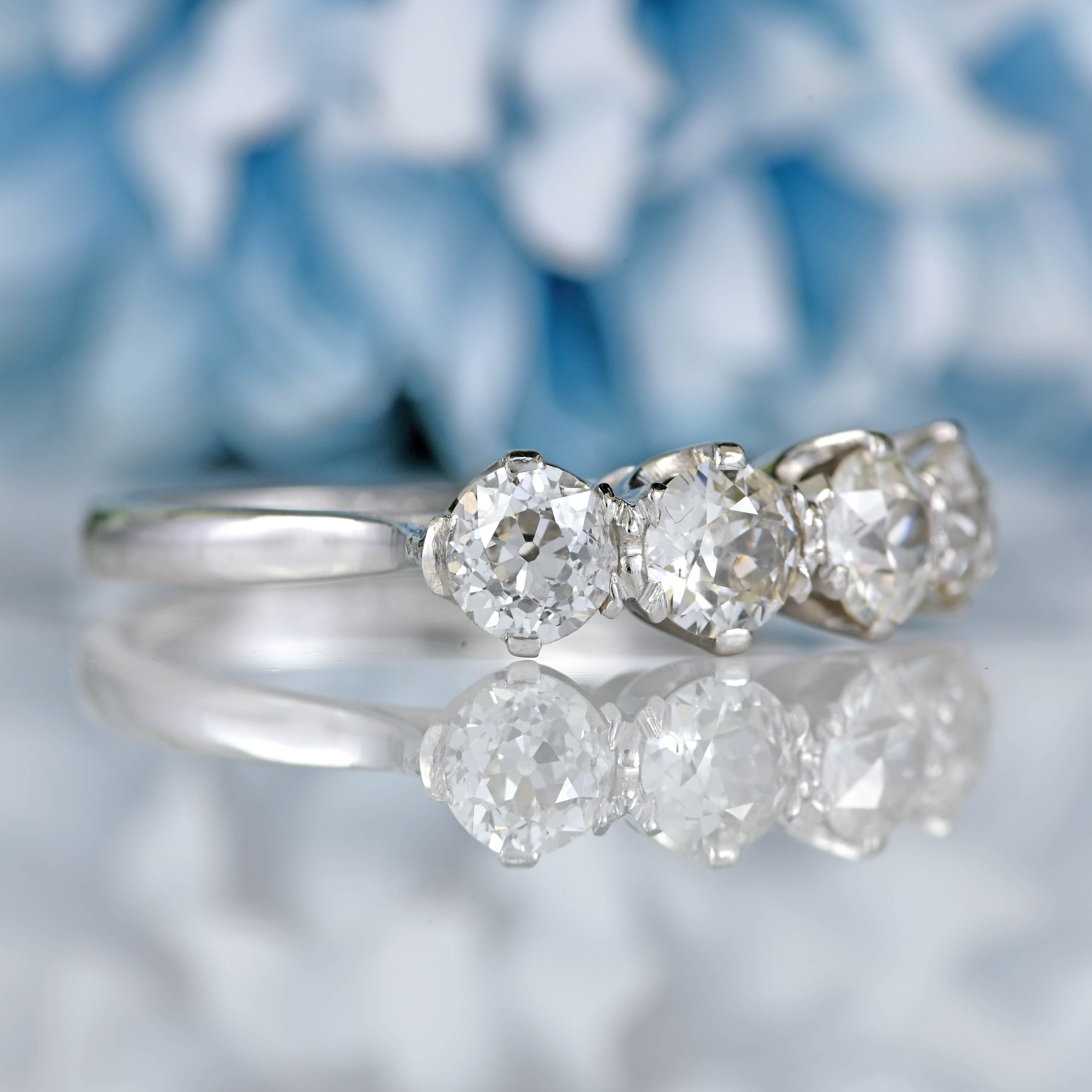 Ellibelle Jewellery Vintage 1978 Platinum Diamond Four-Stone Band Ring (1.43cts)
