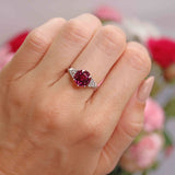 Ellibelle Jewellery Vintage 1978 Rhodolite Garnet & Diamond 18ct White Gold Ring