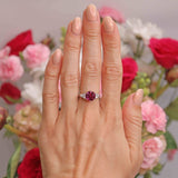 Ellibelle Jewellery Vintage 1978 Rhodolite Garnet & Diamond 18ct White Gold Ring