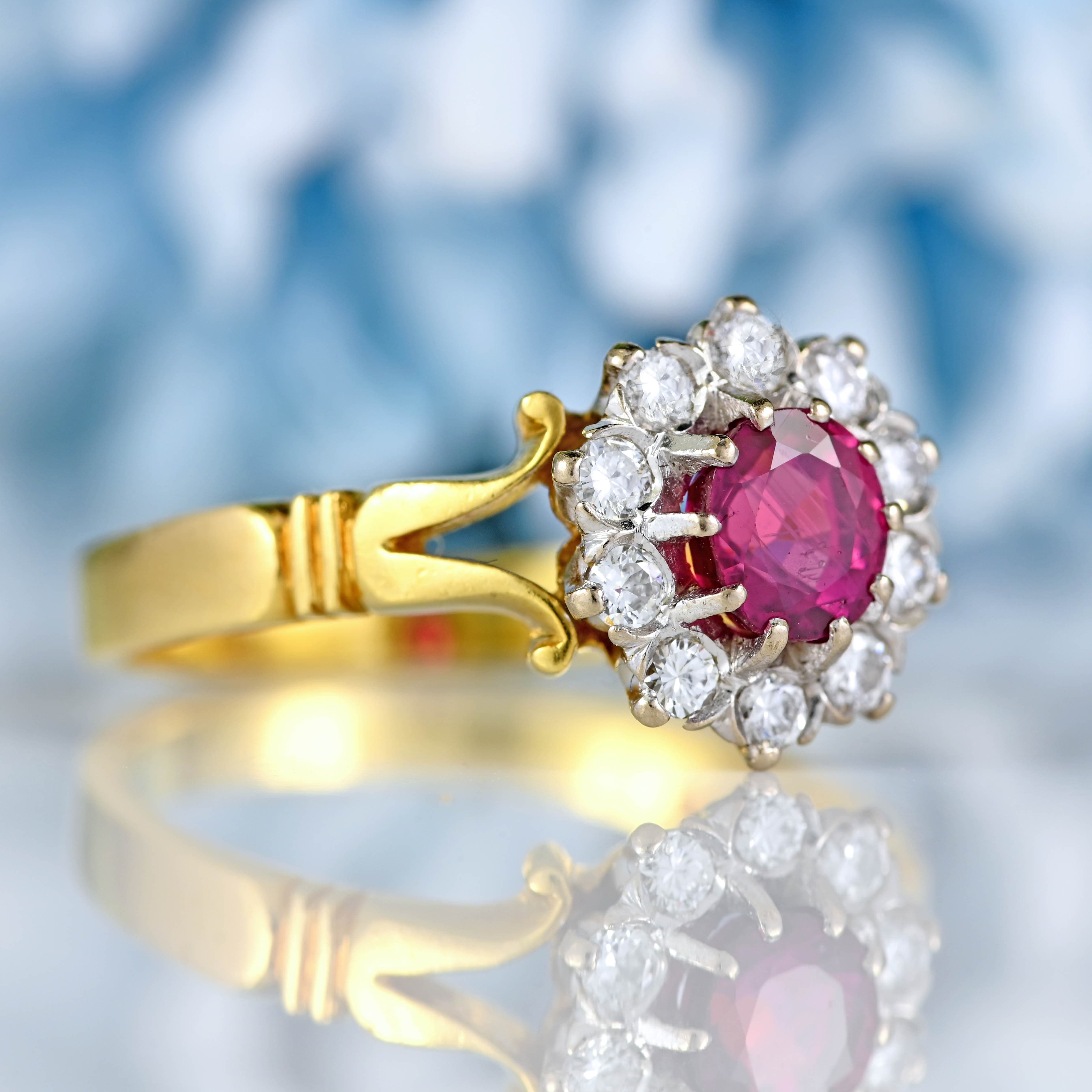 Ellibelle Jewellery Vintage 1978 Ruby & Diamond 18ct Gold Cluster Ring