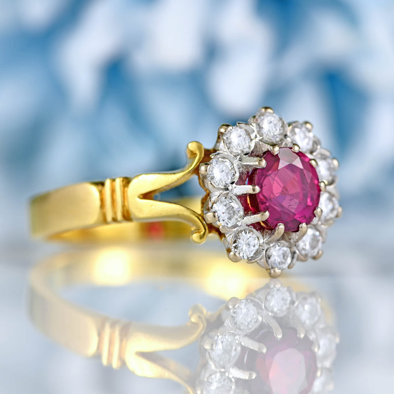 Ellibelle Jewellery Vintage 1978 Ruby & Diamond 18ct Gold Cluster Ring