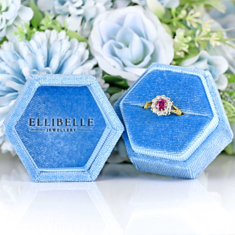 Ellibelle Jewellery Vintage 1978 Ruby & Diamond 18ct Gold Cluster Ring