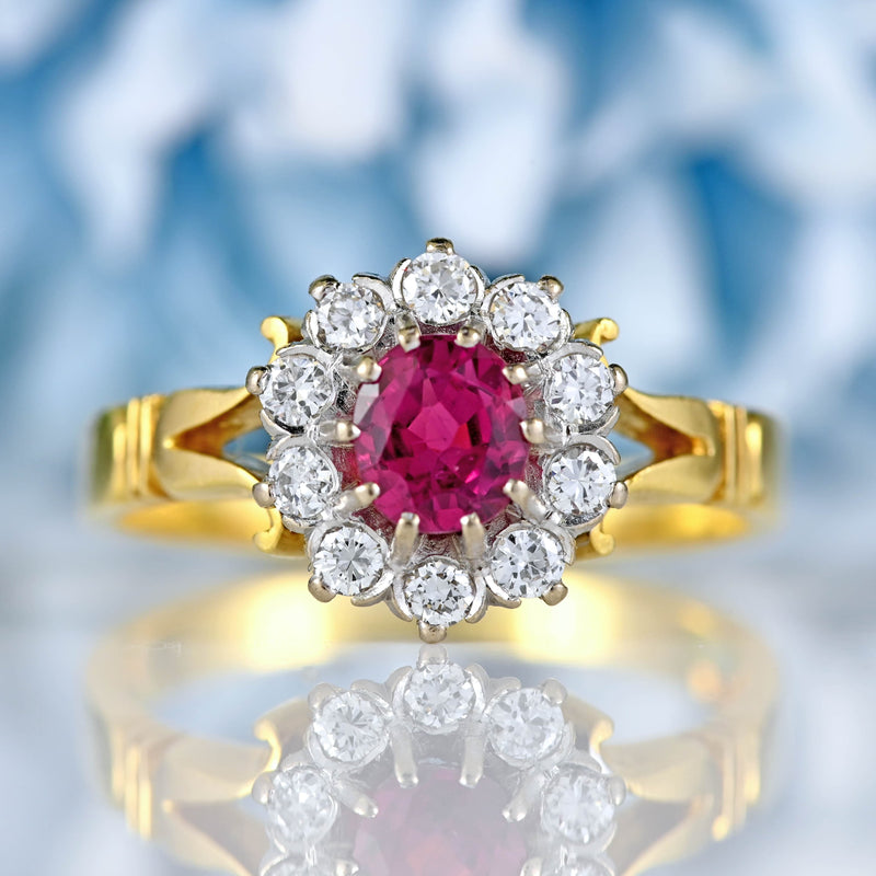 Ellibelle Jewellery Vintage 1978 Ruby & Diamond 18ct Gold Cluster Ring