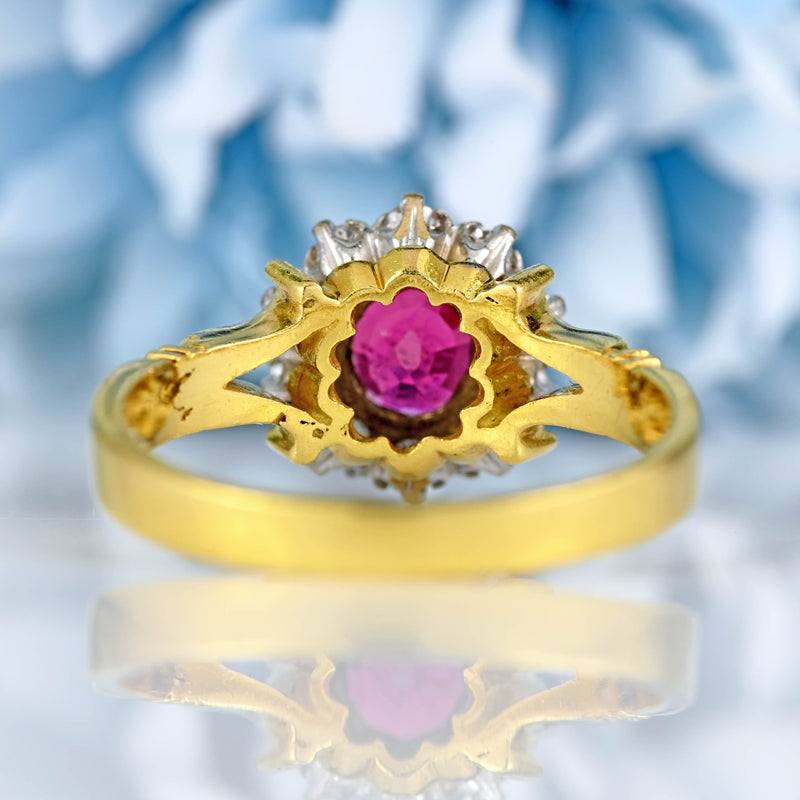 Ellibelle Jewellery Vintage 1978 Ruby & Diamond 18ct Gold Cluster Ring