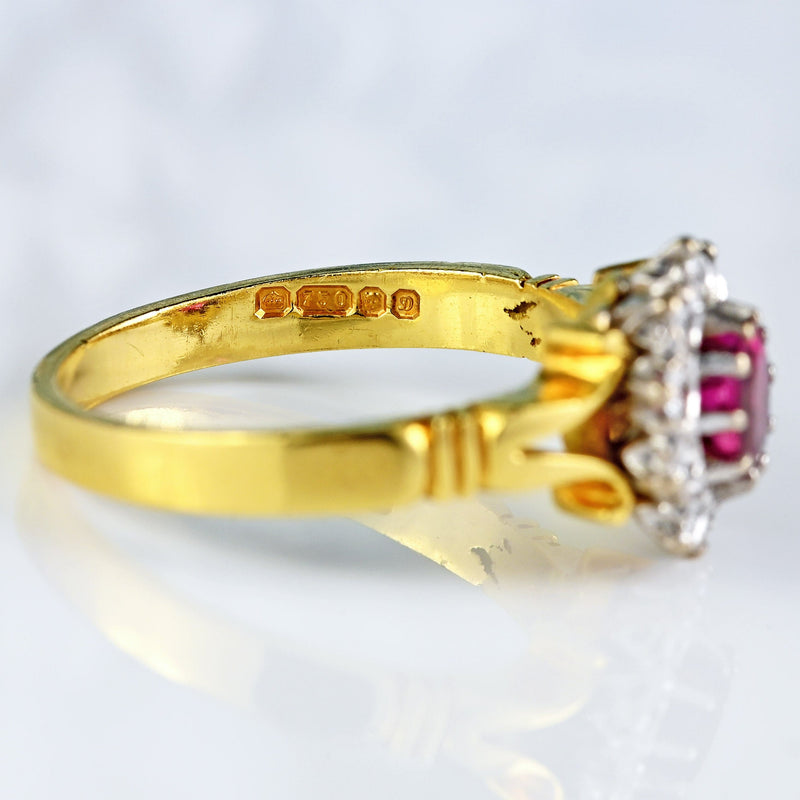 Ellibelle Jewellery Vintage 1978 Ruby & Diamond 18ct Gold Cluster Ring