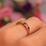 Ellibelle Jewellery Vintage 1978 Ruby & Diamond 18ct Gold Half-Eternity Band Ring