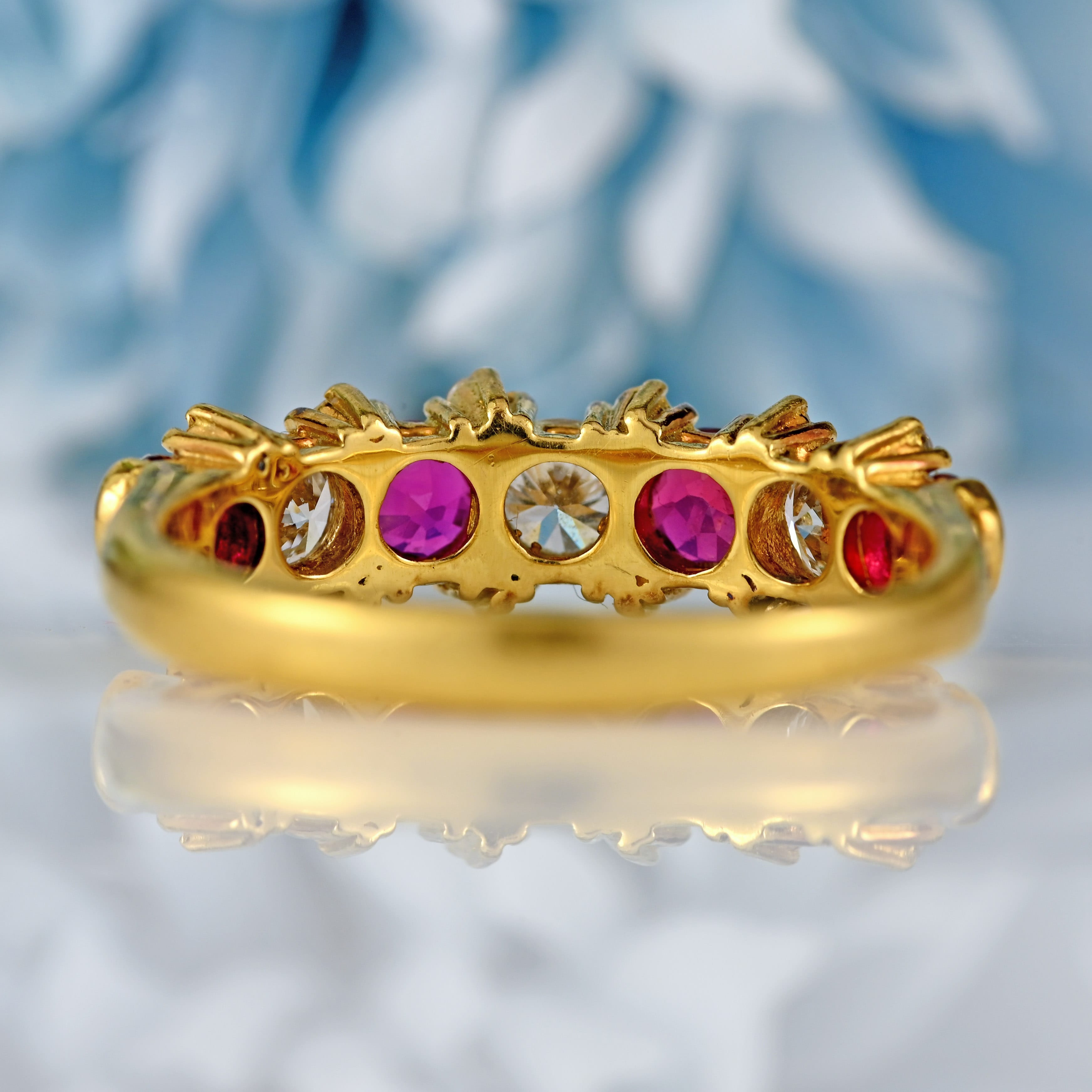 Ellibelle Jewellery Vintage 1978 Ruby & Diamond 18ct Gold Half-Eternity Band Ring