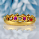 Ellibelle Jewellery Vintage 1978 Ruby & Diamond 18ct Gold Half-Eternity Band Ring