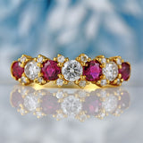 Ellibelle Jewellery Vintage 1978 Ruby & Diamond 18ct Gold Half-Eternity Band Ring