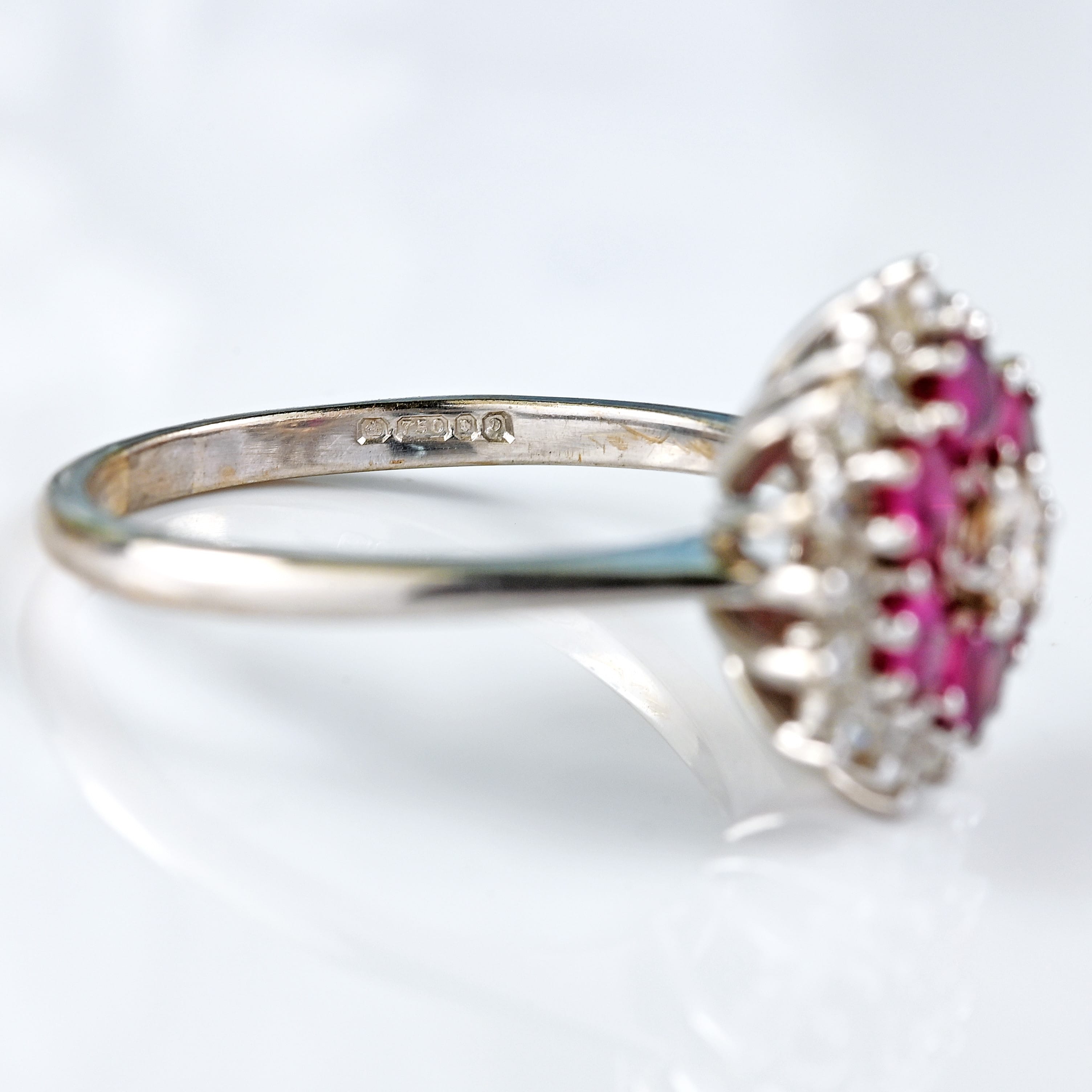 Ellibelle Jewellery Vintage 1978 Ruby & Diamond 18ct White Gold Cluster Ring