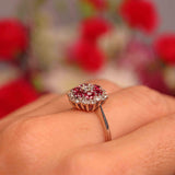 Ellibelle Jewellery Vintage 1978 Ruby & Diamond 18ct White Gold Cluster Ring