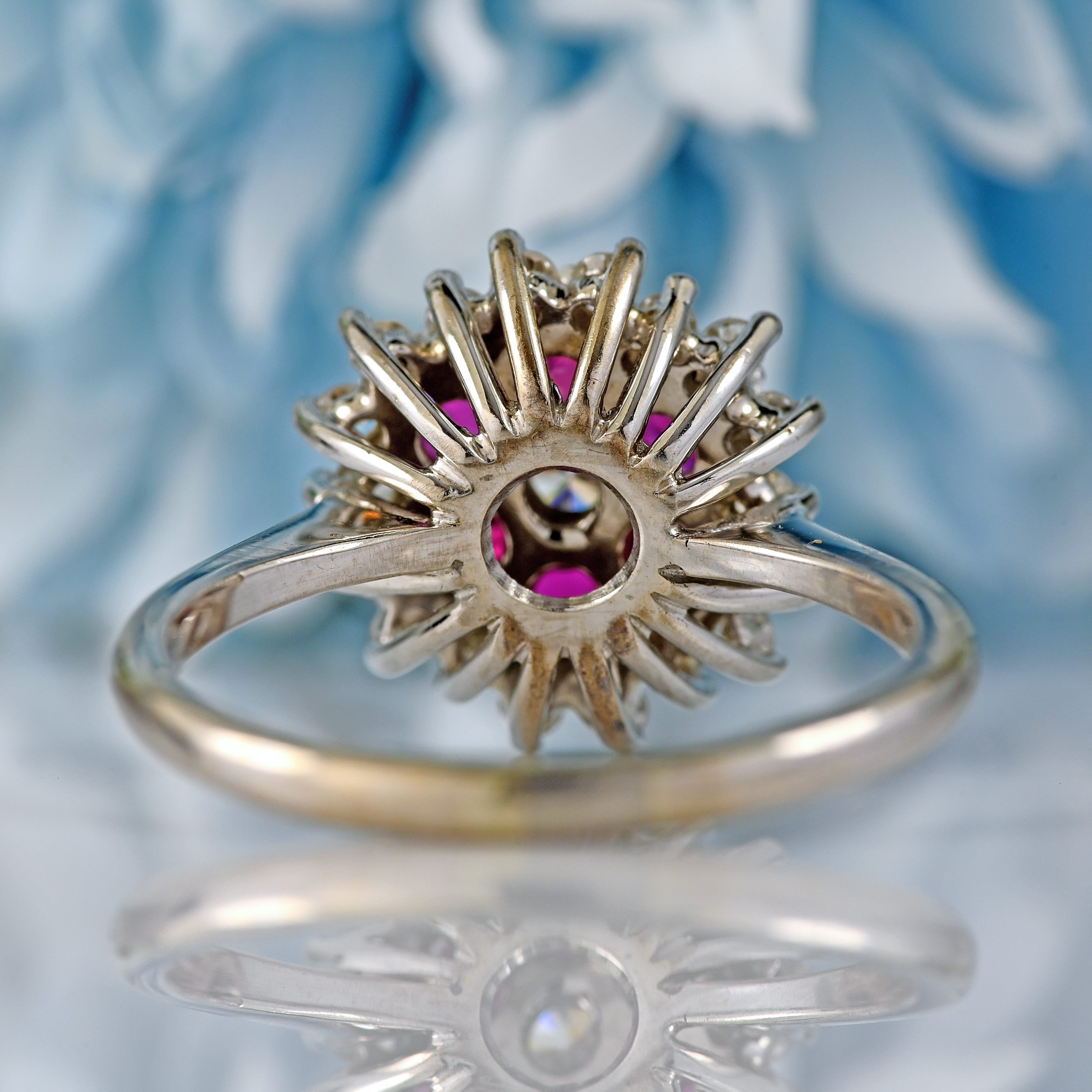 Ellibelle Jewellery Vintage 1978 Ruby & Diamond 18ct White Gold Cluster Ring