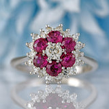 Ellibelle Jewellery Vintage 1978 Ruby & Diamond 18ct White Gold Cluster Ring