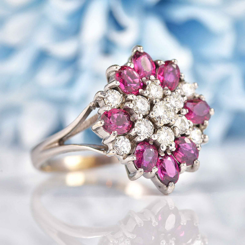 Ellibelle Jewellery Vintage 1978 Ruby & Diamond White Gold Cocktail Ring