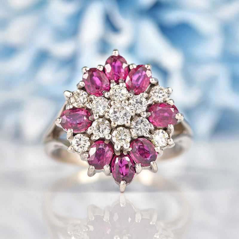 Ellibelle Jewellery Vintage 1978 Ruby & Diamond White Gold Cocktail Ring