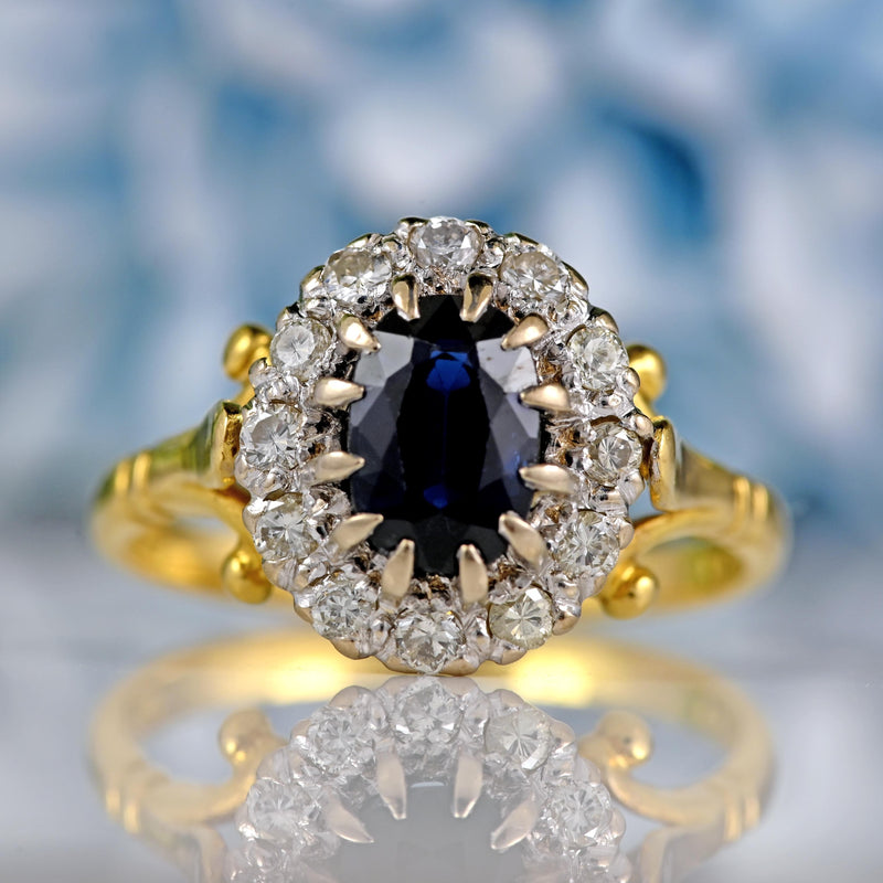 Ellibelle Jewellery Vintage 1978 Sapphire & Diamond 18ct Gold Cluster Ring