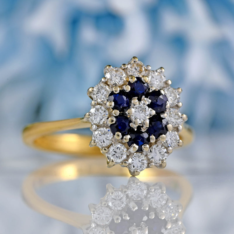 Ellibelle Jewellery Vintage 1978 Sapphire & Diamond 18ct Gold Cluster Ring