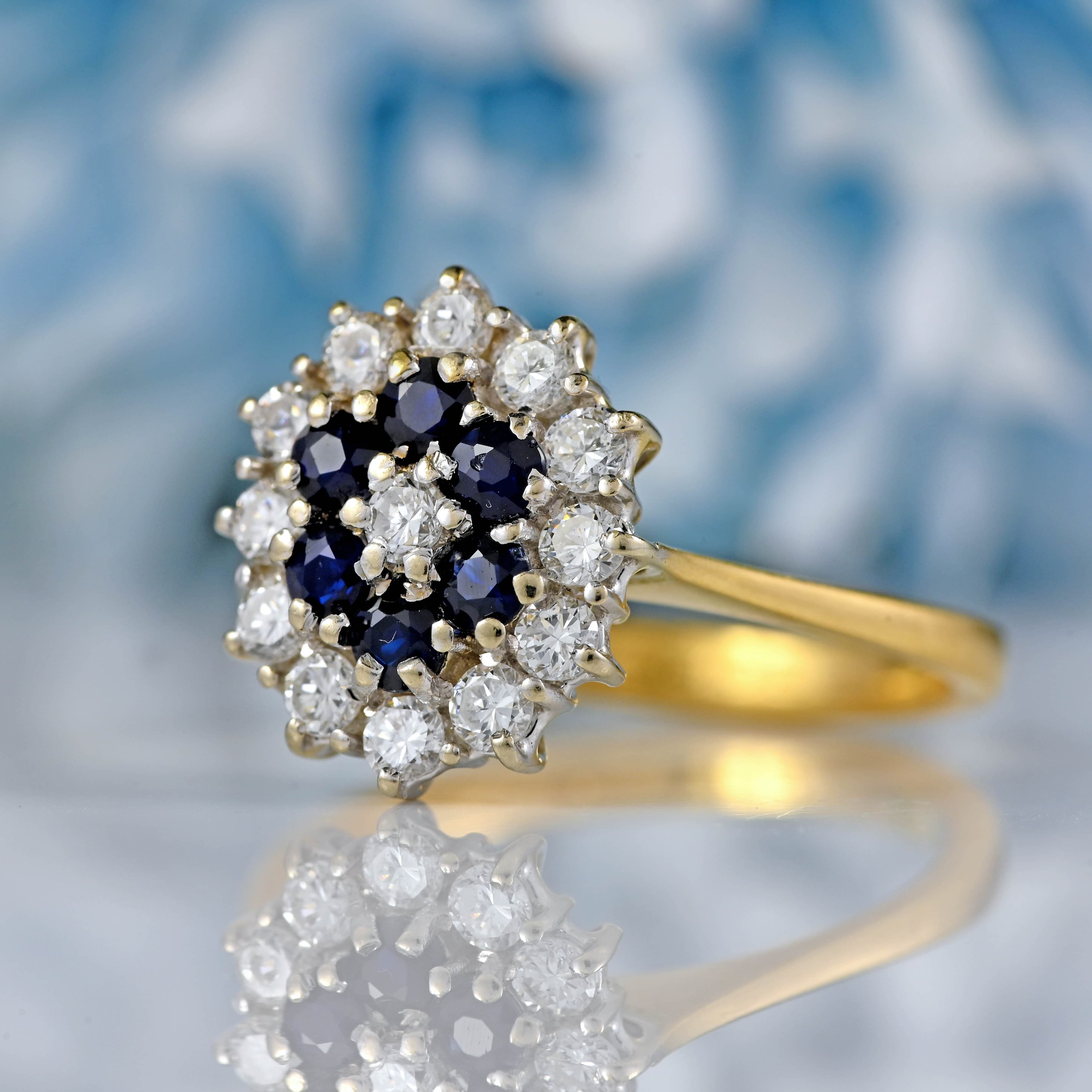 Ellibelle Jewellery Vintage 1978 Sapphire & Diamond 18ct Gold Cluster Ring