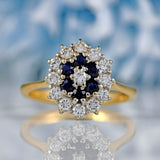 Ellibelle Jewellery Vintage 1978 Sapphire & Diamond 18ct Gold Cluster Ring