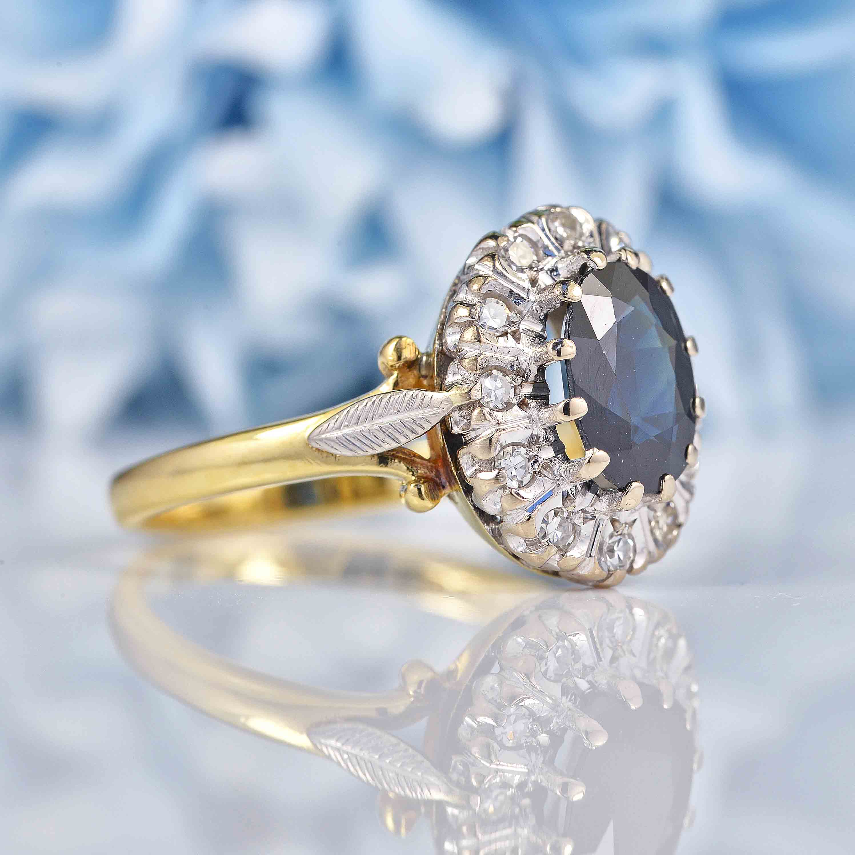 Ellibelle Jewellery Vintage 1978 Sapphire & Diamond 18ct Gold Cluster Ring