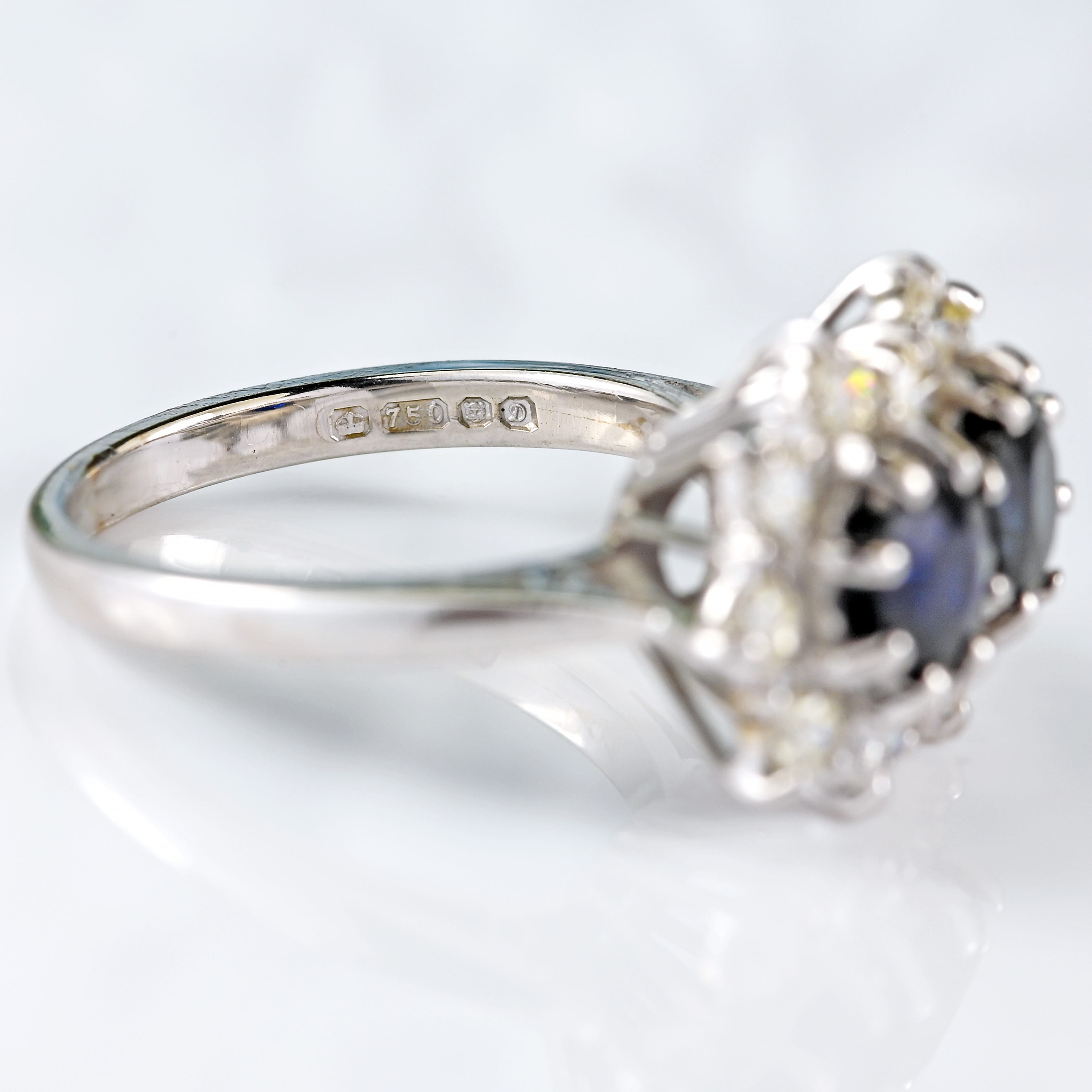 Ellibelle Jewellery Vintage 1978 Sapphire & Diamond 18ct White Gold Double-Cluster Ring
