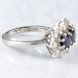Ellibelle Jewellery Vintage 1978 Sapphire & Diamond 18ct White Gold Double-Cluster Ring