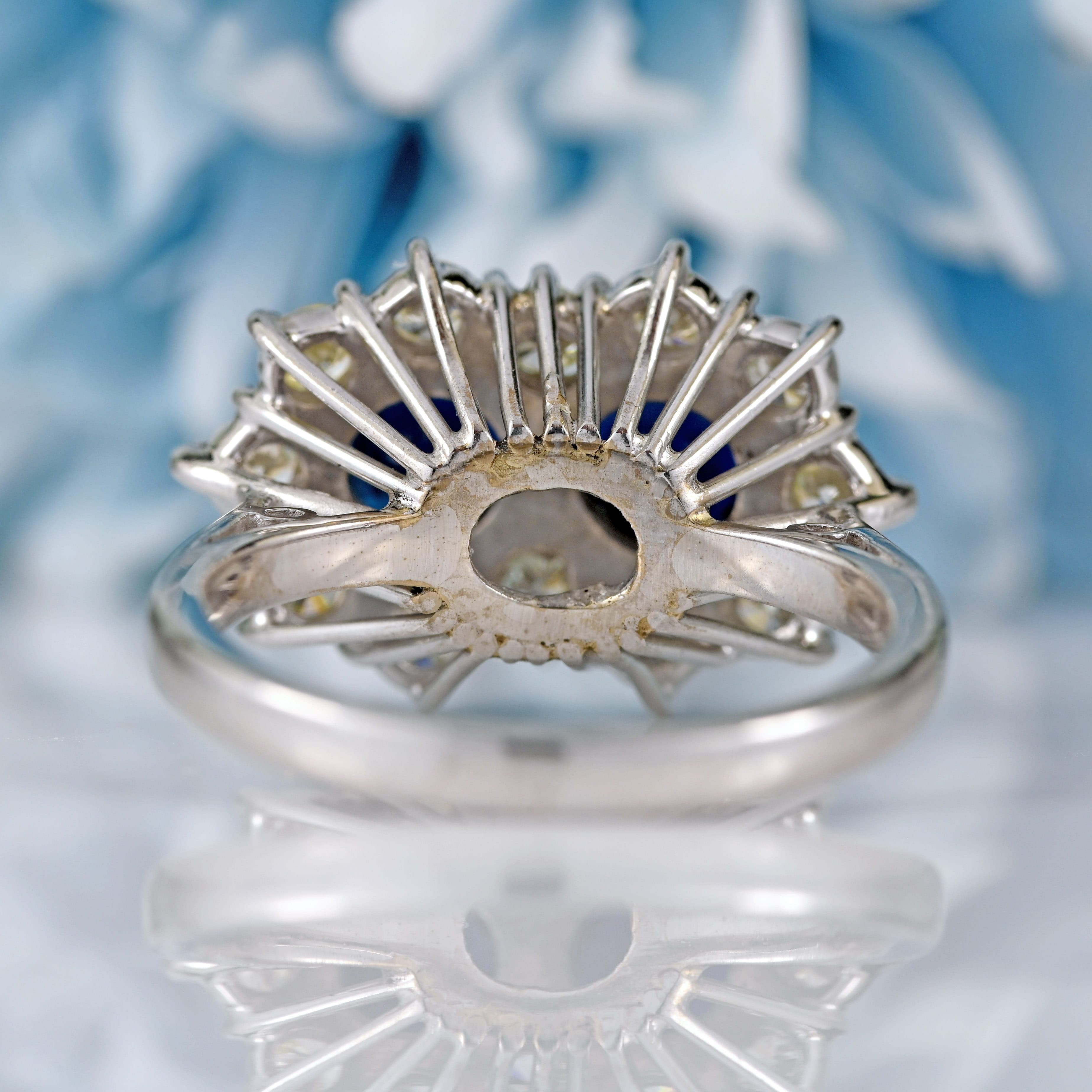 Ellibelle Jewellery Vintage 1978 Sapphire & Diamond 18ct White Gold Double-Cluster Ring