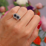 Ellibelle Jewellery Vintage 1978 Sapphire & Diamond 18ct White Gold Double-Cluster Ring
