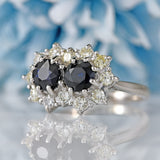 Ellibelle Jewellery Vintage 1978 Sapphire & Diamond 18ct White Gold Double-Cluster Ring