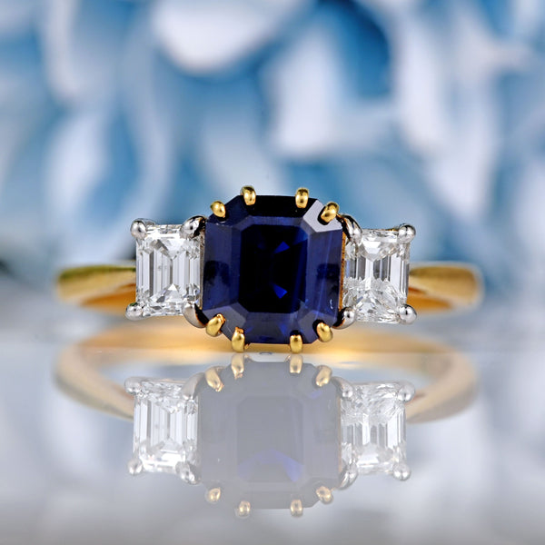 Ellibelle Jewellery Vintage 1978 Sapphire & Diamond Three-Stone Engagement Ring (1.30ct)