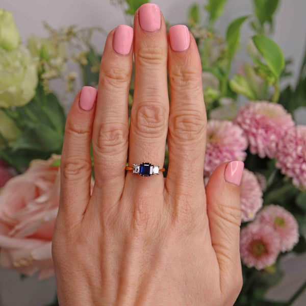 Ellibelle Jewellery Vintage 1978 Sapphire & Diamond Three-Stone Engagement Ring (1.30ct)