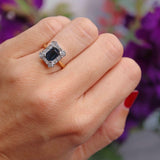 Ellibelle Jewellery Vintage 1979 Emerald-Cut Sapphire & Diamond 18ct Gold Cluster Ring