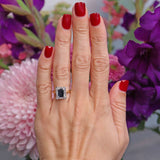 Ellibelle Jewellery Vintage 1979 Emerald-Cut Sapphire & Diamond 18ct Gold Cluster Ring