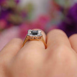 Ellibelle Jewellery Vintage 1979 Emerald-Cut Sapphire & Diamond 18ct Gold Cluster Ring