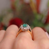 Ellibelle Jewellery Vintage 1979 Emerald & Diamond 18ct Gold Cluster Ring (0.72ct)