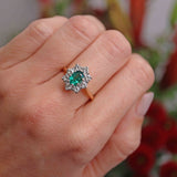 Ellibelle Jewellery Vintage 1979 Emerald & Diamond 18ct Gold Cluster Ring (0.72ct)