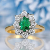 Ellibelle Jewellery Vintage 1979 Emerald & Diamond 18ct Gold Cluster Ring (0.72ct)