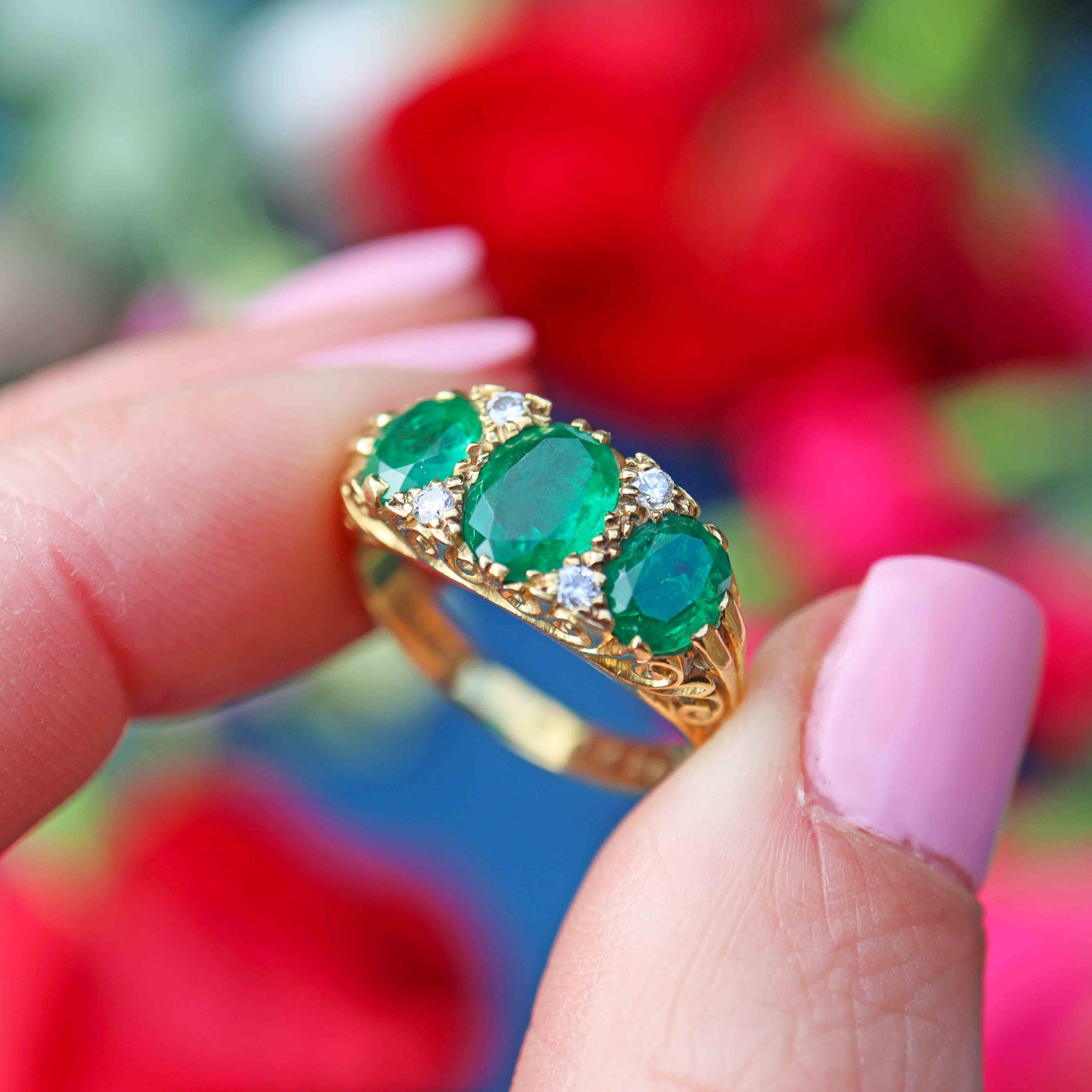 Ellibelle Jewellery Vintage 1979 Emerald & Diamond 18ct Gold Ring By Cropp & Farr