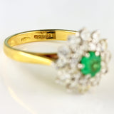 Ellibelle Jewellery Vintage 1979 Hexagonal Emerald & Diamond 18ct Gold Double-Cluster Ring