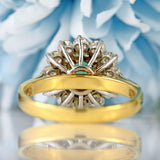 Ellibelle Jewellery Vintage 1979 Hexagonal Emerald & Diamond 18ct Gold Double-Cluster Ring