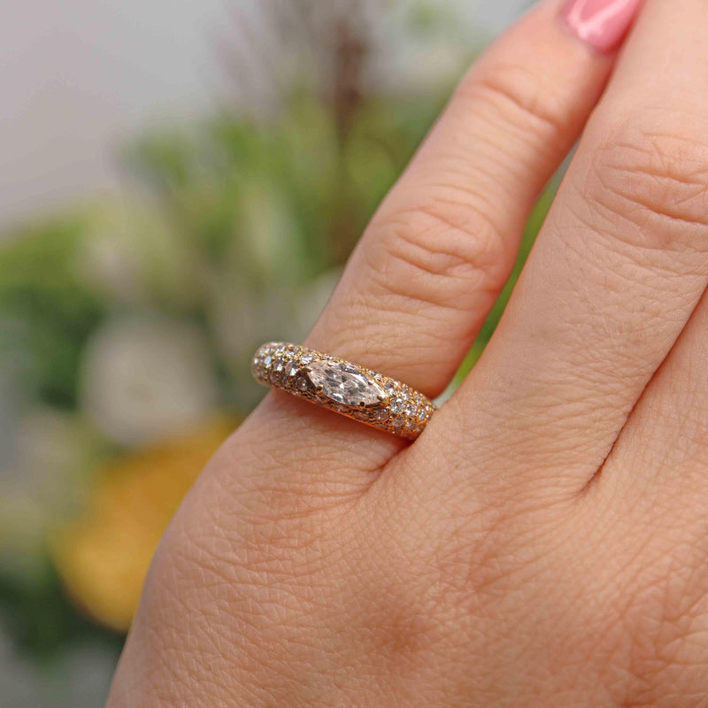 Ellibelle Jewellery Vintage 1979 Marquise Diamond Pavé Set 18ct Gold Band Ring