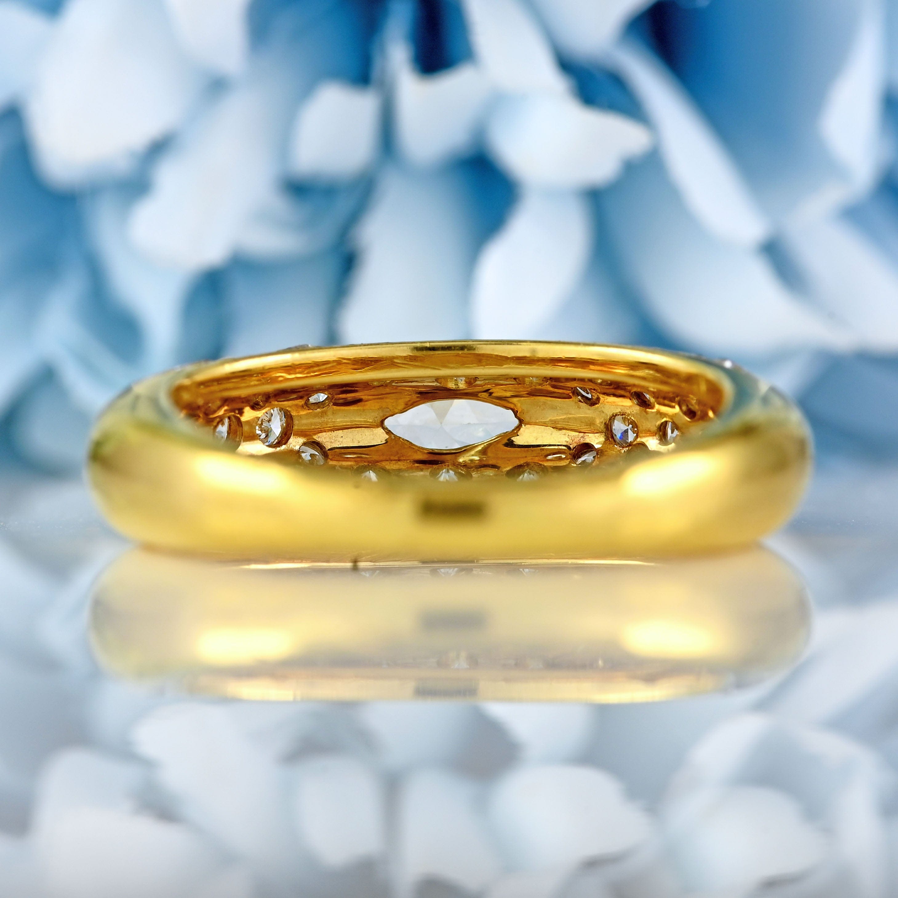 Ellibelle Jewellery Vintage 1979 Marquise Diamond Pavé Set 18ct Gold Band Ring