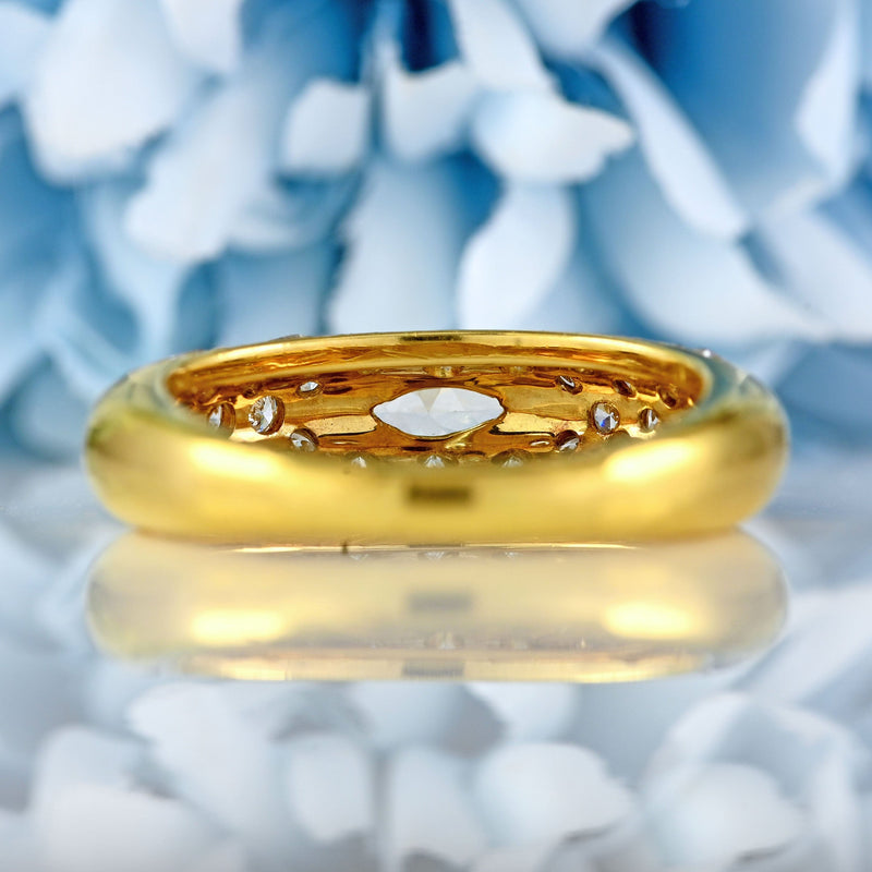 Ellibelle Jewellery Vintage 1979 Marquise Diamond Pavé Set 18ct Gold Band Ring
