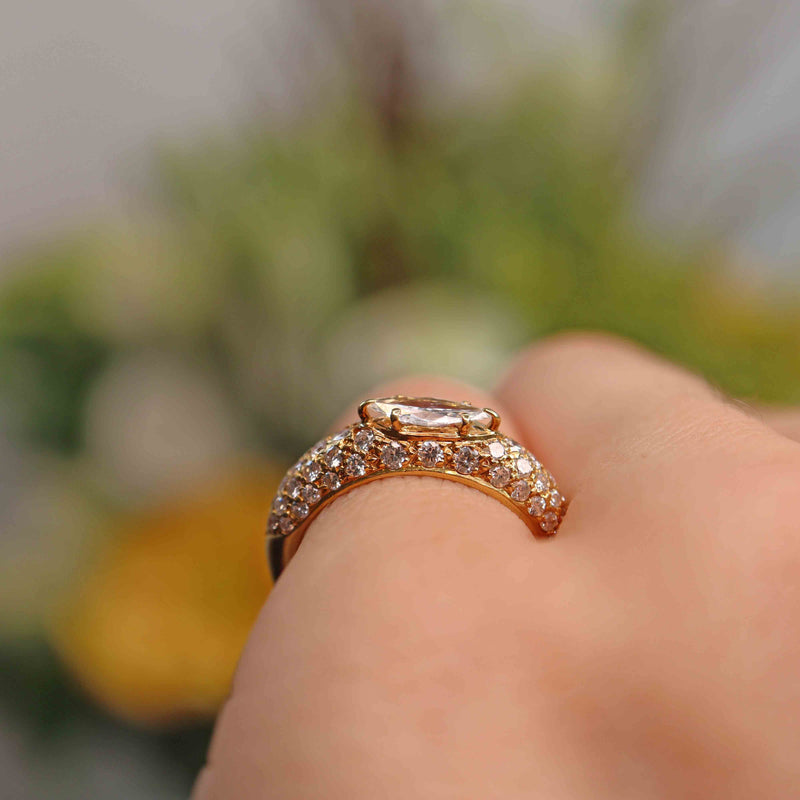 Ellibelle Jewellery Vintage 1979 Marquise Diamond Pavé Set 18ct Gold Band Ring