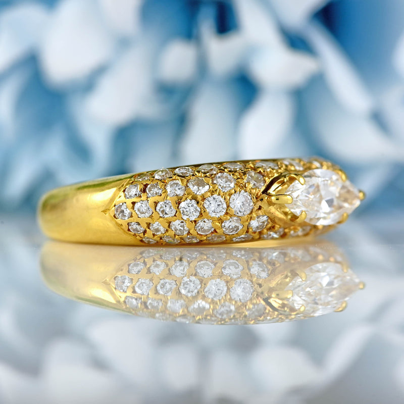 Ellibelle Jewellery Vintage 1979 Marquise Diamond Pavé Set 18ct Gold Band Ring