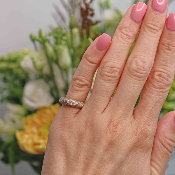 Ellibelle Jewellery Vintage 1979 Marquise Diamond Pavé Set 18ct Gold Band Ring